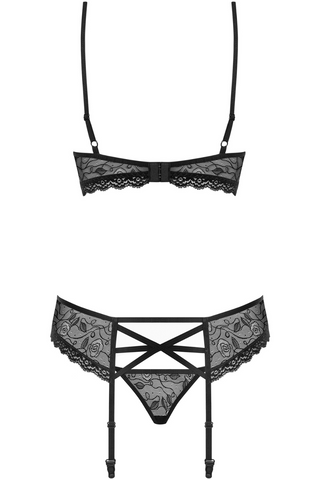 Obsessive 818 3 Piece Black Lace Lingerie Set - Sexy Black Lingerie