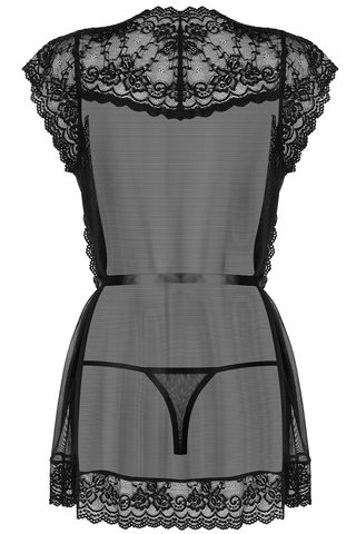 Obsessive 854 Sheer Black Robe & Thong - Sexy Black Lingerie