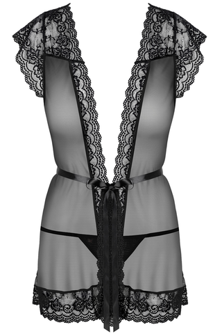 Obsessive 854 Sheer Black Robe & Thong - Sexy Black Lingerie