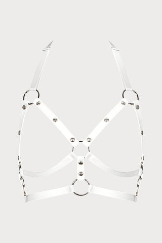 Obsessive A759 Faux Leather Open Harness Bra White