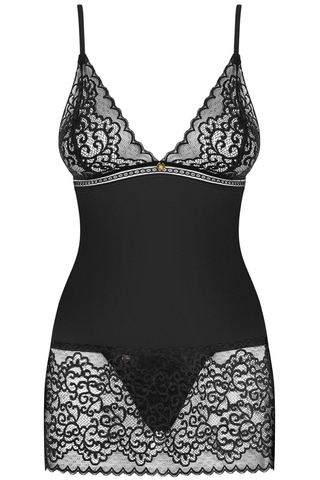 Obsessive Ailay Black Chemise & Thong Set - Sexy Black Lingerie