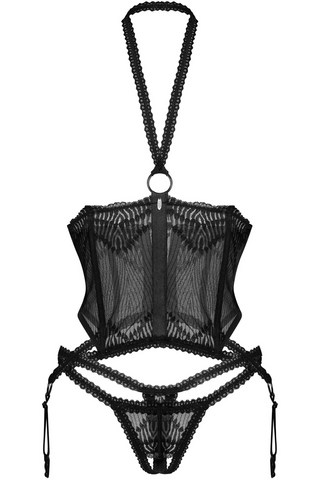 Obsessive Alliane Cupless Corset & Thong Set Black - Sexy Black Lingerie