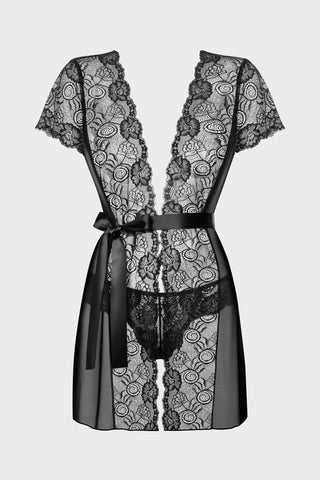Obsessive Alluria Black Robe & Thong Set