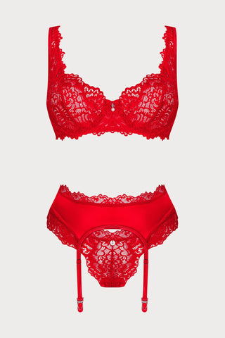Obsessive Amor Cherris Bra, Thong & Suspender Red