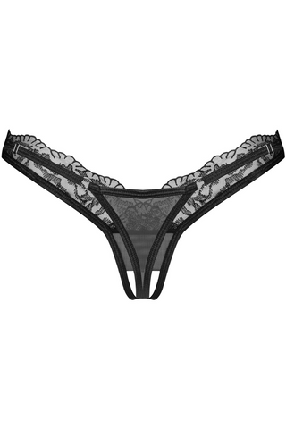 Obsessive Arrowel Black Crotchless Thong - Open Knickers
