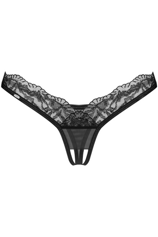 Obsessive Arrowel Black Crotchless Thong - Open Knickers