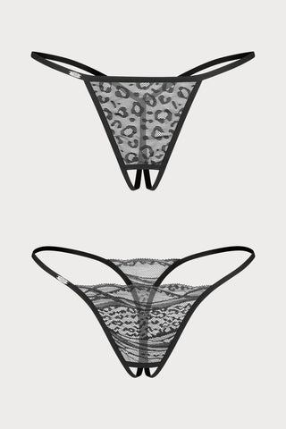 Bianca Black Lace Crotchless Mini Thong Set