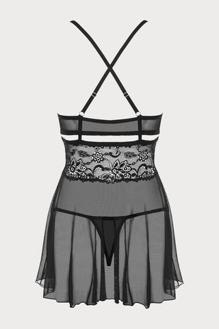 838 Black Babydoll & Thong Set, Size S-M (UK 8-10)