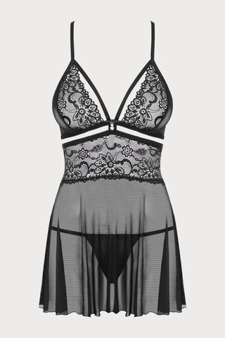 838 Black Babydoll & Thong Set, Size S-M (UK 8-10)