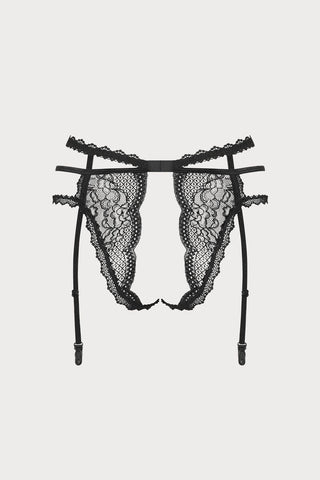 Obsessive Pearlove Black Crotchless Suspender Brief