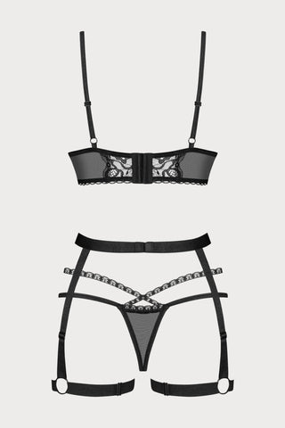 Obsessive Blomentis Bra, Thong & Suspender Black
