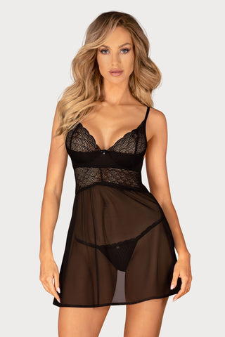 Obsessive Chemeris Babydoll & Thong Black