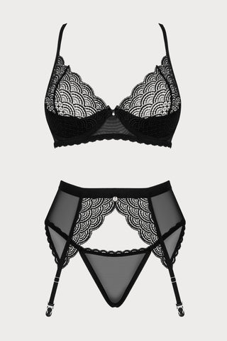 Obsessive Chemeris Bra, Thong & Suspender Black