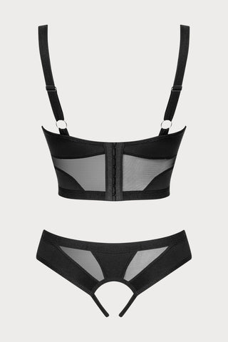 Obsessive Chic Amoria Cupless Bra & Crotchless Thong Black