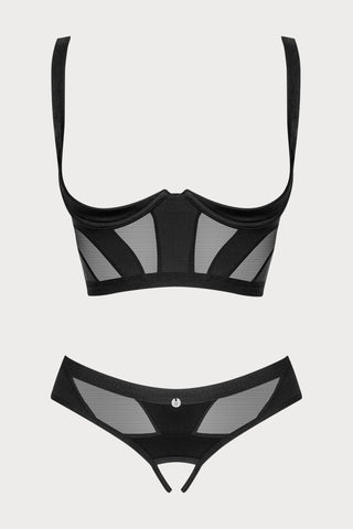Obsessive Chic Amoria Cupless Bra & Crotchless Thong Black