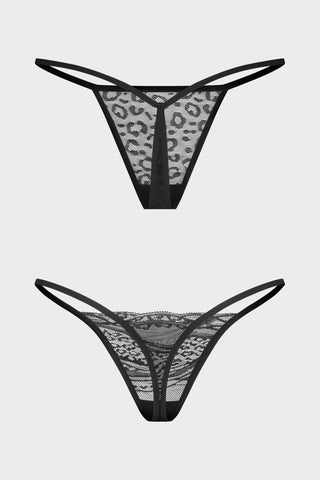 Clara Black Lace Mini Thong Set