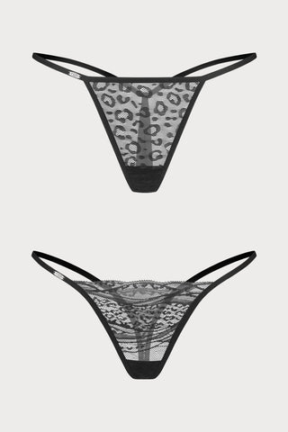 Clara Black Lace Mini Thong Set