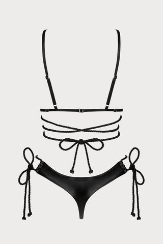 Obsessive Cordellis Open Bra & Crotchless Thong Set Black