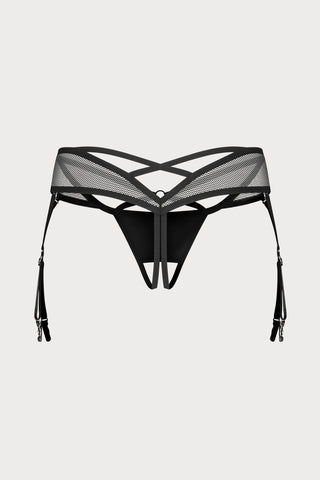 Obsessive Dominna Crotchless Suspender Thong Black