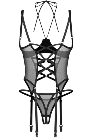 Obsessive Dominna Cupless Corset & Crotchless Thong Set Black