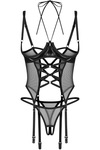 Obsessive Dominna Cupless Corset & Crotchless Thong Set Black