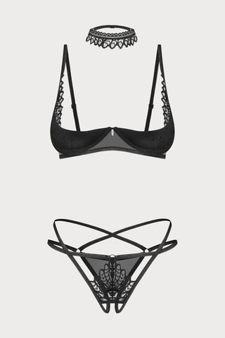 Obsessive Donarella Choker, Open Bra & Thong Black