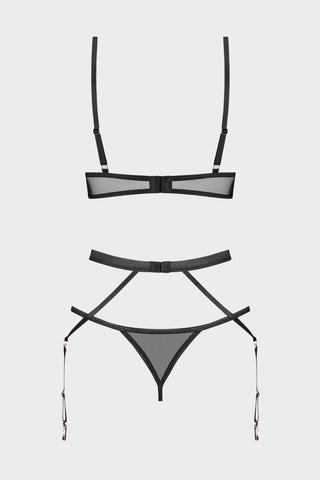 Obsessive Euridia Black 3 Piece Set - Bra, Thong & Suspender