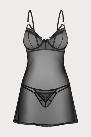 Obsessive Euridia Black Chemise & Thong Set