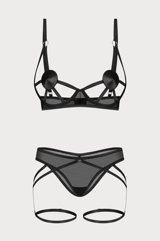 Obsessive Euridia Black 2 Piece Set - Strappy Bra & Brief