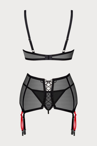 Obsessive Glandez Bra, Thong & Suspender Black