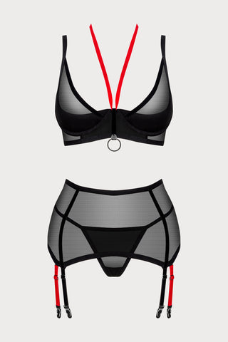 Obsessive Glandez Bra, Thong & Suspender Black