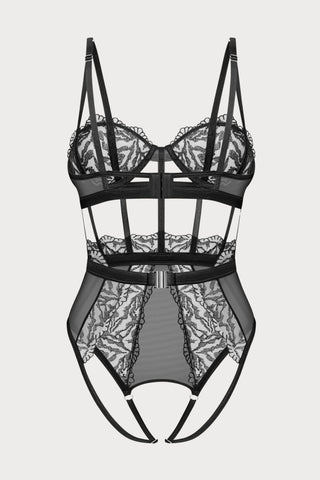 Hersis Black Underwired Crotchless Bodysuit