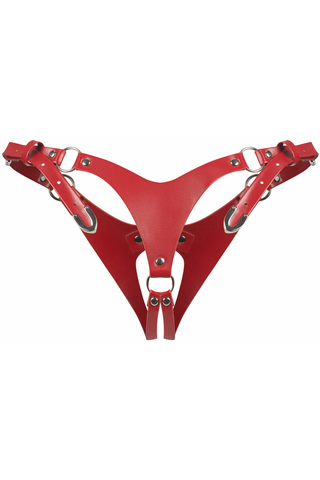 Obsessive Inferro  - Women's Red Leather Look Crotchless Thong