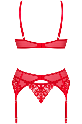 Obsessive Ingridia Bra, Thong & Suspender Set Red