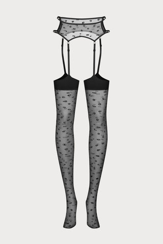 Obsessive Isinne Animal Print Garter Tights Black