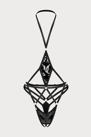 Keira Lise Black Crotchless Thong Bodysuit