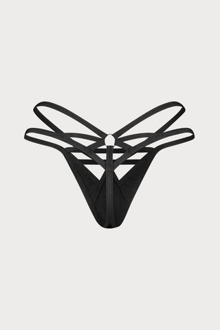 Obsessive Keira Lise Black Strappy Thong - Wet Look Lingerie