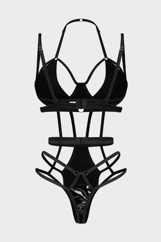 Keira Lise Black Underwired Thong Bodysuit, Size L-XL (UK 12-14)