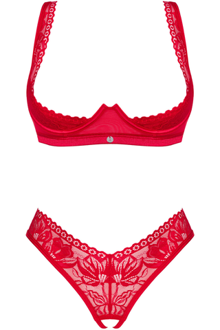 Obsessive Lacelove Open Bra & Thong Red
