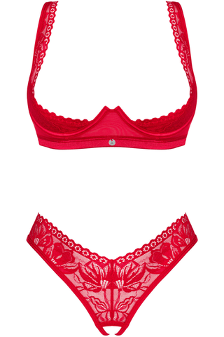 Obsessive Lacelove Open Bra & Thong Red