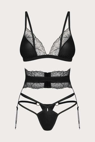 Obsessive Lobellis 3 Piece Lingerie Set Black
