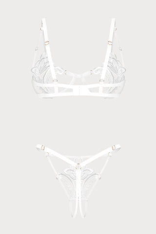 Luise Sublim Bra & Crotchless Thong in White