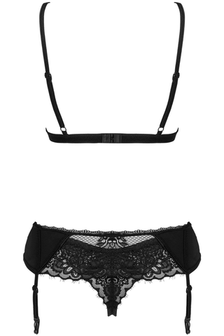 Obsessive Maderris Bra, Thong & Suspender Set Black