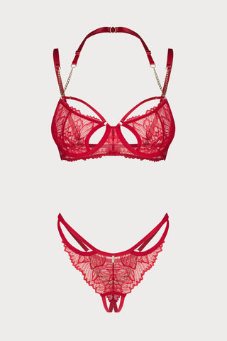 Matildea Red Lace Underwired Bra & Crotchless Thong