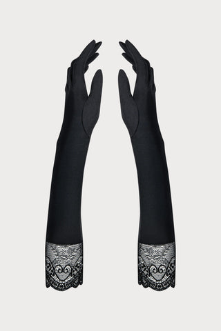 Obsessive Miamor Black Long Gloves with Lace Trim