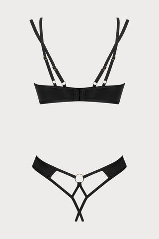 Obsessive Nesari Bra & Crotchless Thong Black