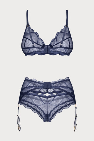 Nightly Blue Bra, Thong & Suspender