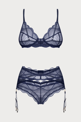 Nightly Blue Bra, Thong & Suspender