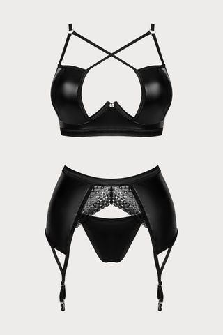 Obsessive Norides Bra, Thong & Suspender Black
