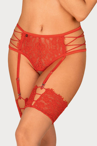 Obsessive Rediosa Crotchless Suspender Thong Red